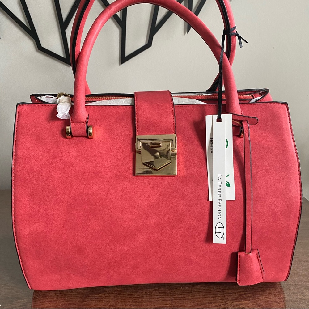La Terre Fashion Vegan Leather Peach Orange Handbag
